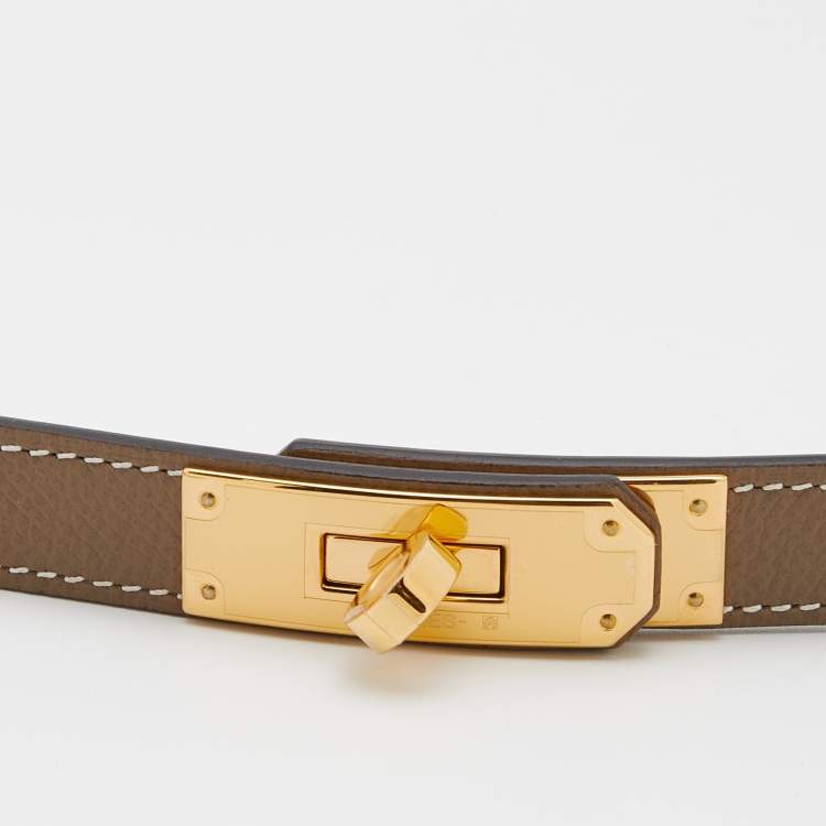 Pre Owned Hermes Etoupe Epsom Leather Gold Finish Hardware Kelly 18 Belt