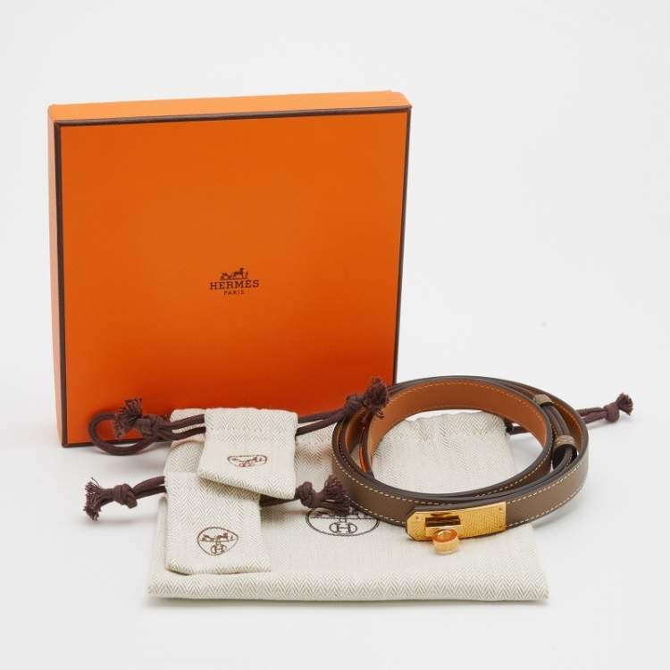 Pre Owned Hermes Etoupe Epsom Leather Gold Finish Hardware Kelly 18 Belt