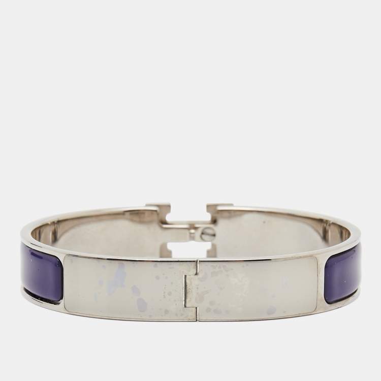 Pre Owned Hermes Clic H Purple Enamel Palladium Plated Bracelet 