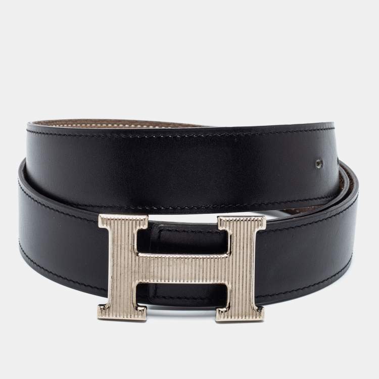 Hermes Noir/Etoupe Chamonix and Togo Leather H Strie Reversible Belt 90 ...