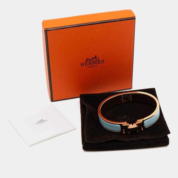 Pre Owned Hermes Clic H Enamel Gold Plated Narrow Bracelet