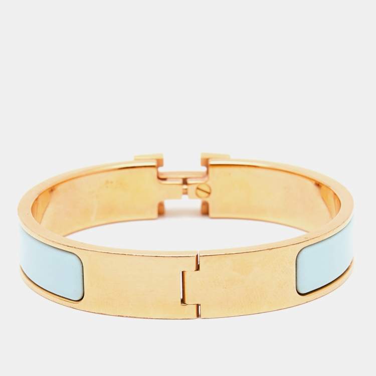 Pre Owned Hermes Clic H Enamel Gold Plated Narrow Bracelet