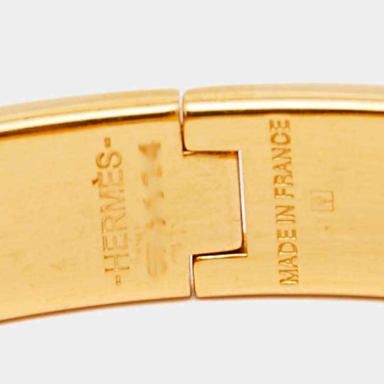 Pre Owned Hermes Clic H White Enamel Gold Plated Narrow Bracelet