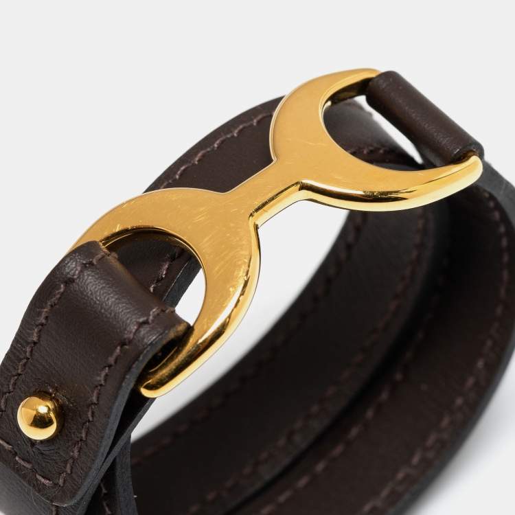 Pre Owned Hermes Chamonix Leather Gold-Plated Bracelet