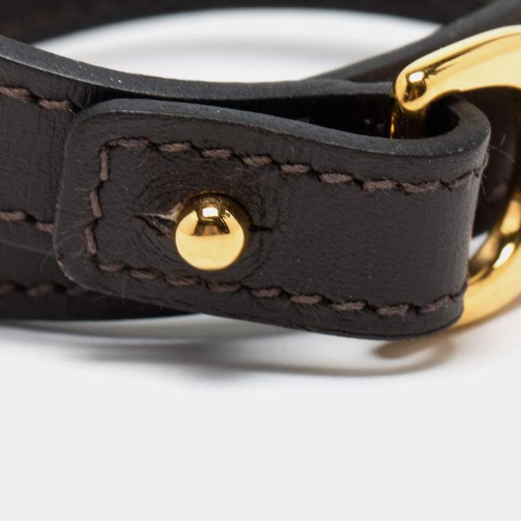 Pre Owned Hermes Chamonix Leather Gold-Plated Bracelet