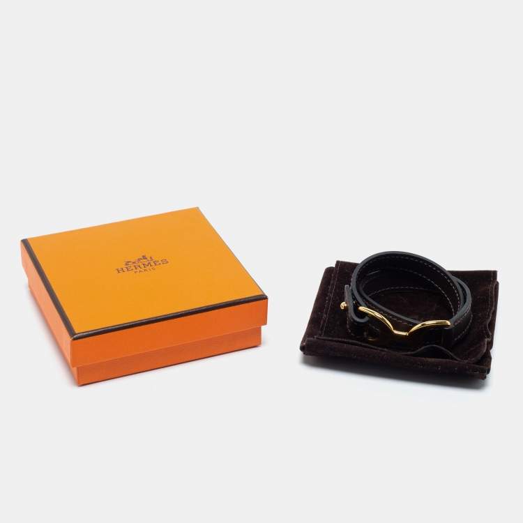 Pre Owned Hermes Chamonix Leather Gold-Plated Bracelet