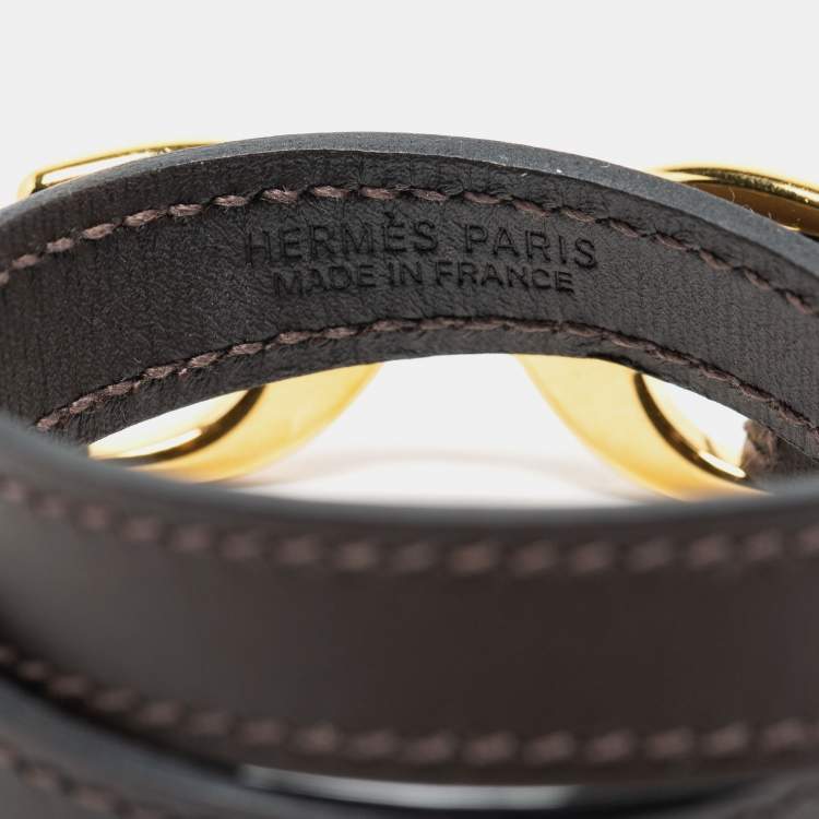 Pre Owned Hermes Chamonix Leather Gold-Plated Bracelet