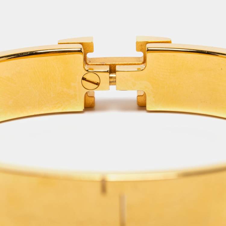 Pre Owned Hermès Clic H Orange Enamel Gold Plated Narrow Bracelet