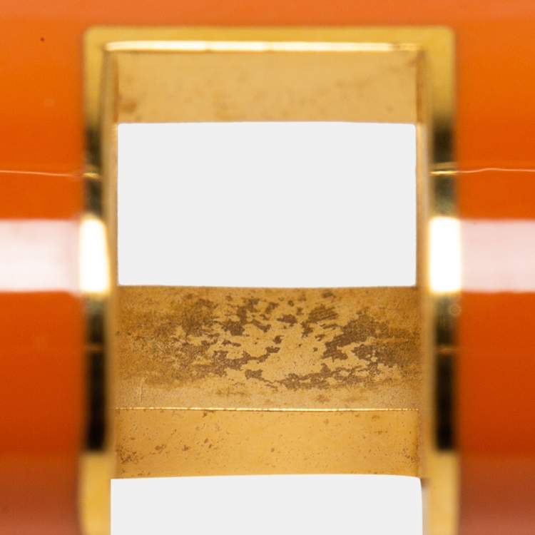 Pre Owned Hermès Orange Lacquer Gold Plated Pop H Pendant