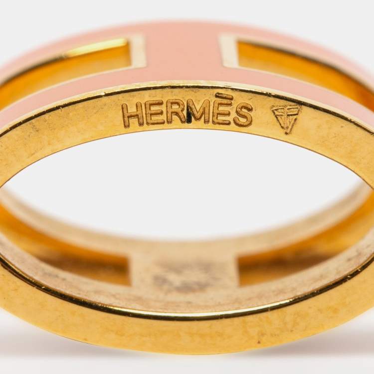 Pre Owned Hermès Orange Lacquer Gold Plated Pop H Pendant