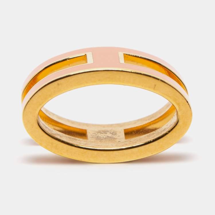 Pre Owned Hermès Orange Lacquer Gold Plated Pop H Pendant