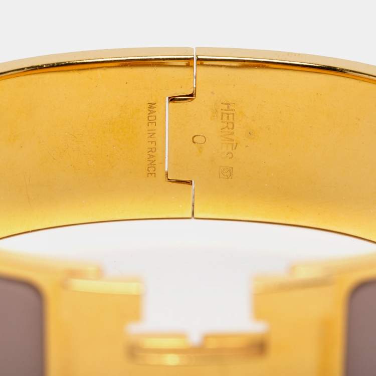 Pre Owned Hermès Clic Clac H Pink Enamel Gold Plated Wide Bracelet
