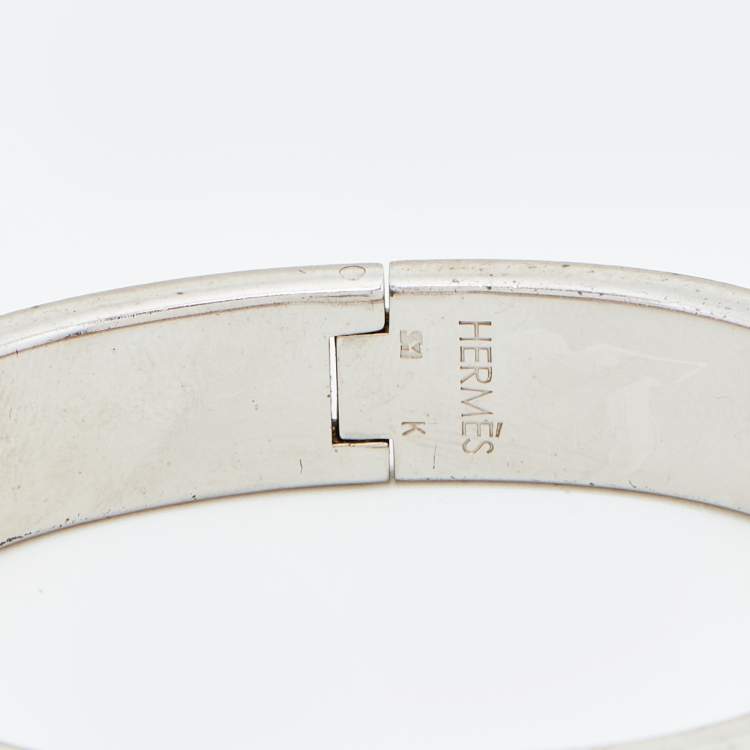 مملوكة مسبقًا Hermes Clic H Orange Enamel Palladium Plated Narrow Bracelet
