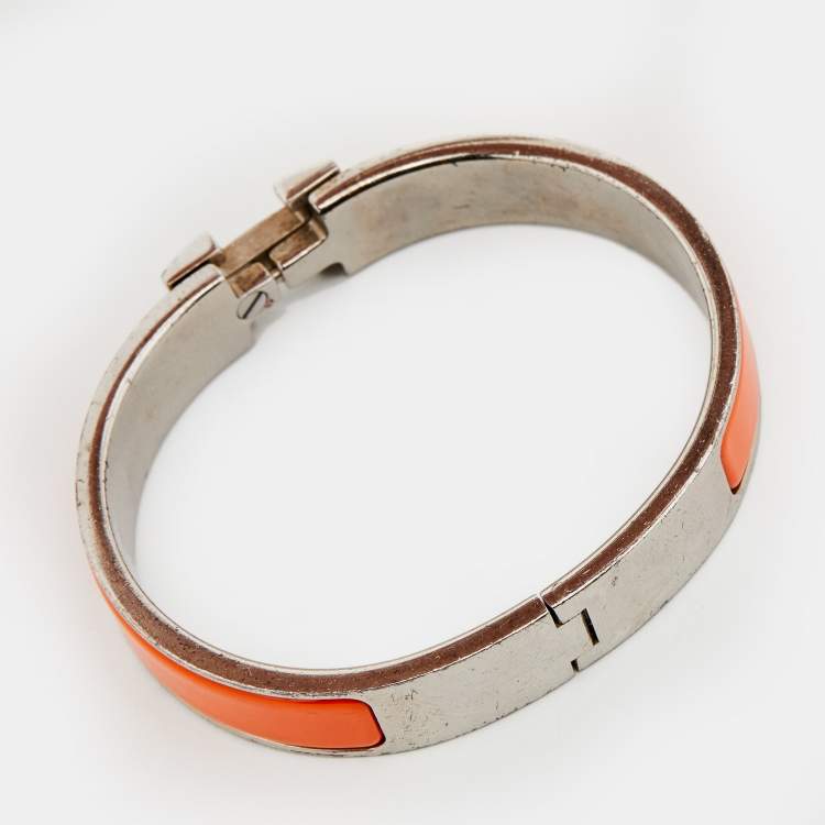 مملوكة مسبقًا Hermes Clic H Orange Enamel Palladium Plated Narrow Bracelet