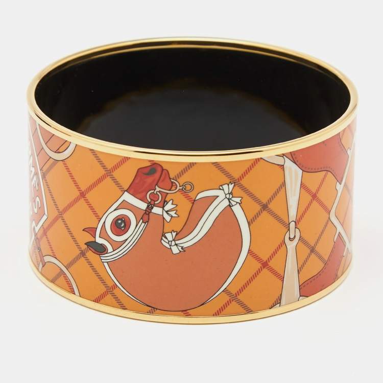 Pre Owned Hermès Orange Enamel Tatersale Extra Wide Bangle Bracelet