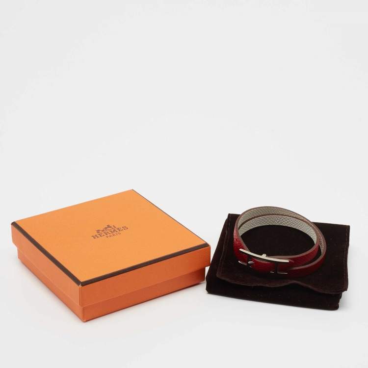 Pre Owned Hermès Bicolor Epsom Leather Palladium Plated Behapi Double Tour Bracelet XS