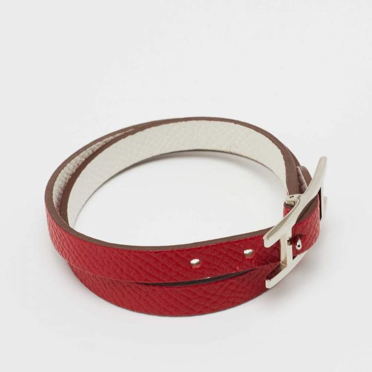 Pre Owned Hermès Bicolor Epsom Leather Palladium Plated Behapi Double Tour Bracelet XS