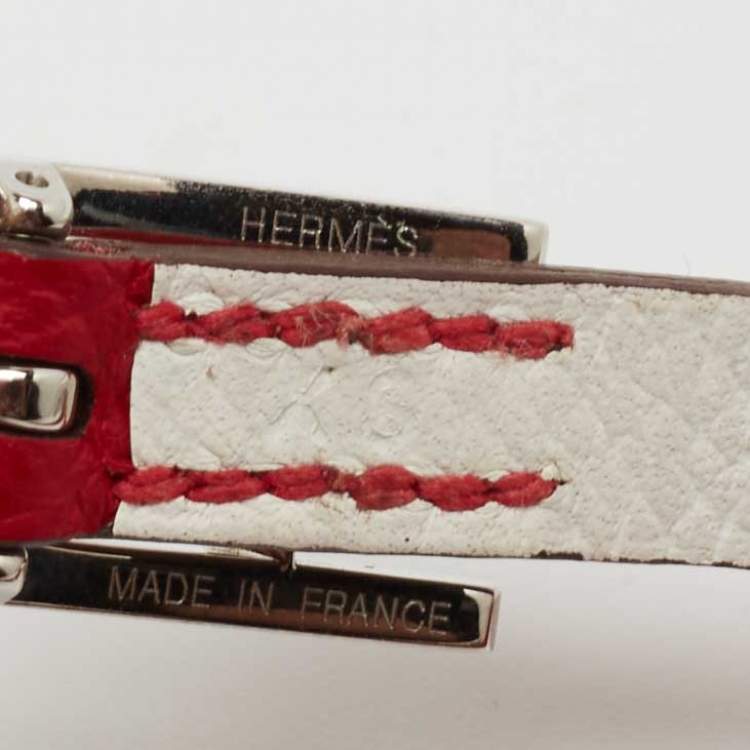 Pre Owned Hermès Bicolor Epsom Leather Palladium Plated Behapi Double Tour Bracelet XS