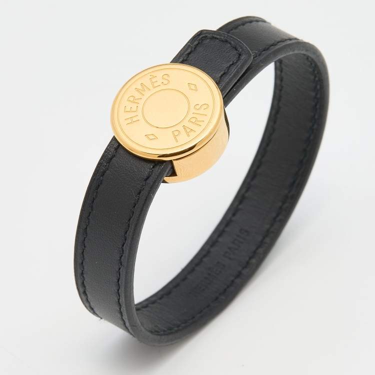 Pre Owned Hermès Black Leather Interchangeable Looping Wrap Bracelet