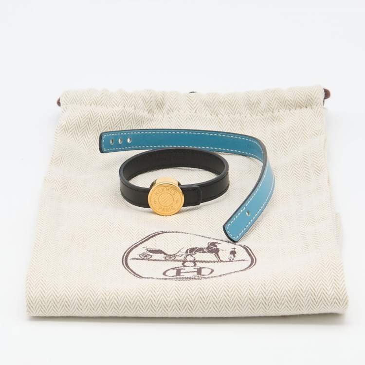 Pre Owned Hermès Black Leather Interchangeable Looping Wrap Bracelet