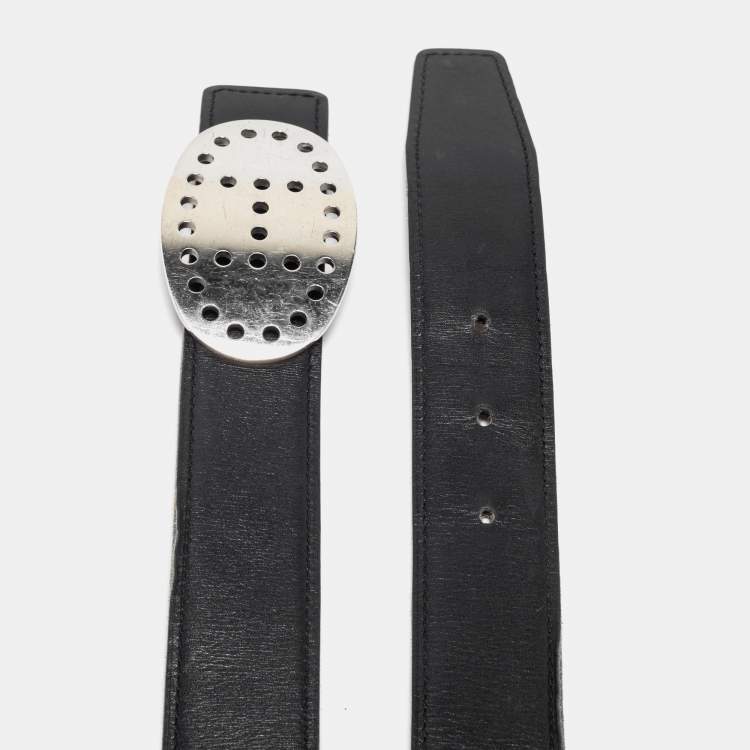 Pre Owned Hermes Gold/Black Box and Clemence Leather Mirage Reversible Belt 85CM