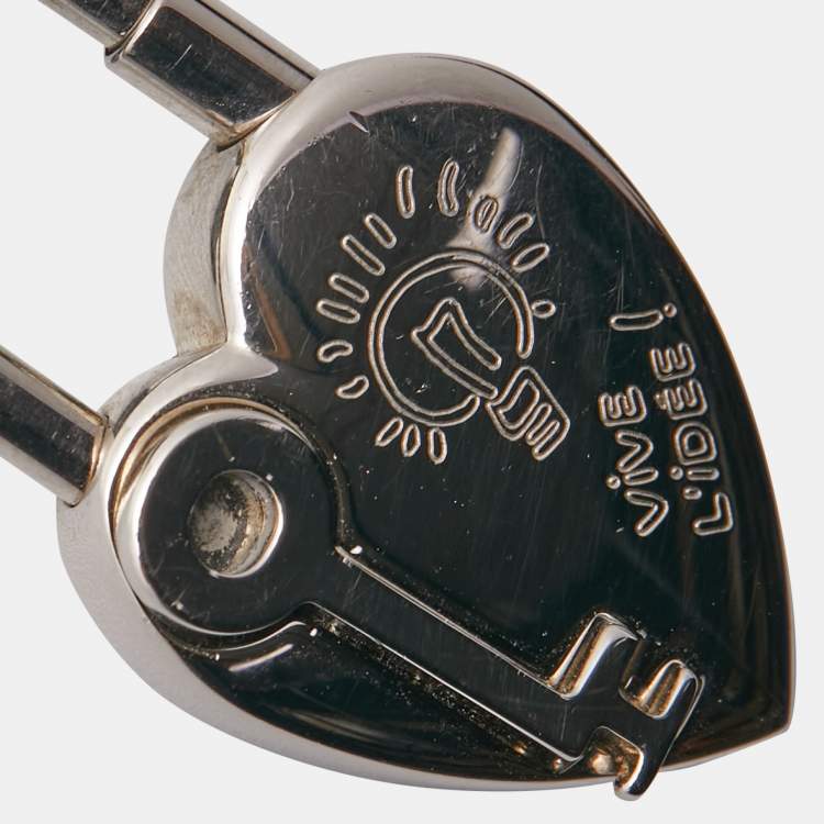 Pre Owned Hermes Cadena Heart Silver Tone Lock Bag Charm