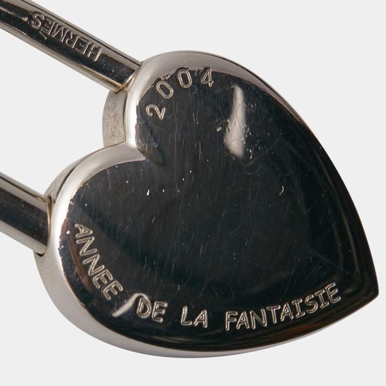 Pre Owned Hermes Cadena Heart Silver Tone Lock Bag Charm