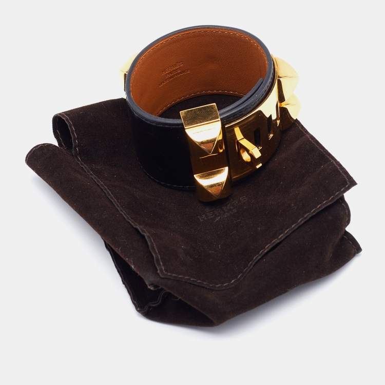 Pre Owned Hermès Black Leather Collier de Chien Cuff Bracelet S