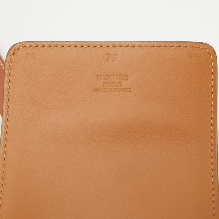 Pre Owned Hermes Tan/White Leather Waist Belt Size 75CM