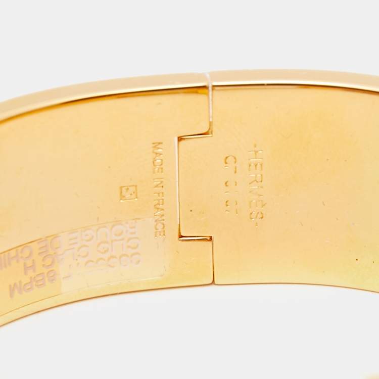 Pre Owned Hermès Clic Clac H Pink Enamel Gold Plated Wide Bracelet