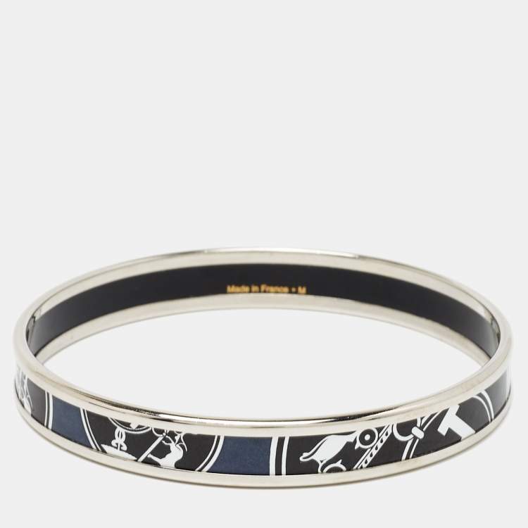 Pre Owned  Hermès 'Confettis D'Ex Libris' Enamel Palladium Plated Bangle Bracelet