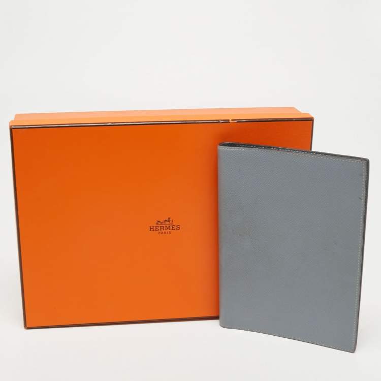 Pre Owned Hermes Bleu Lin Epsom Leather Globe Trotter Agenda Cover