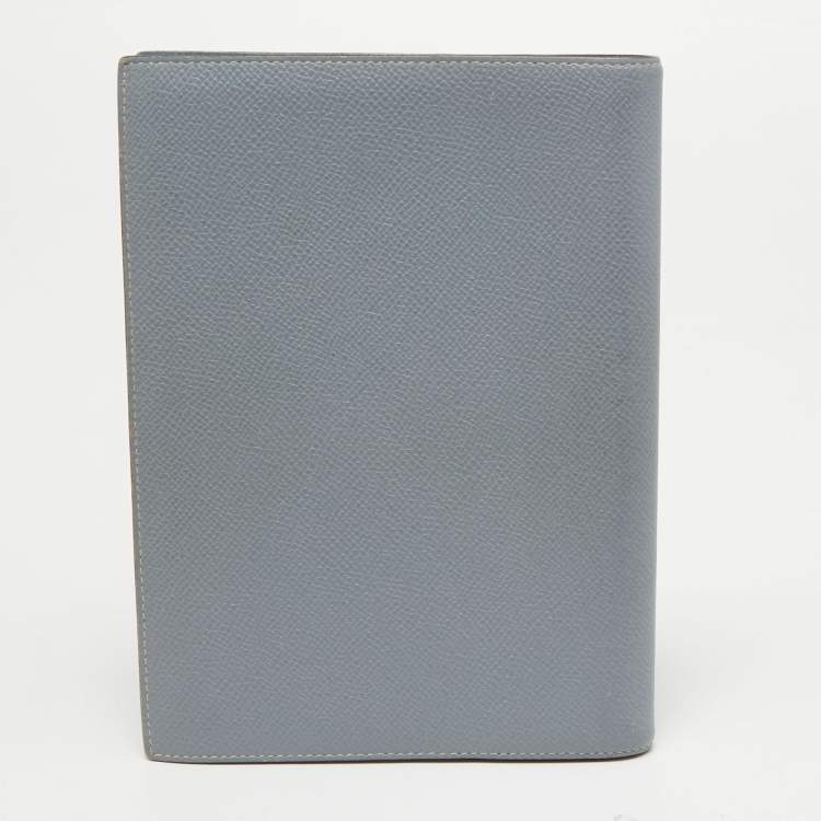 Pre Owned Hermes Bleu Lin Epsom Leather Globe Trotter Agenda Cover