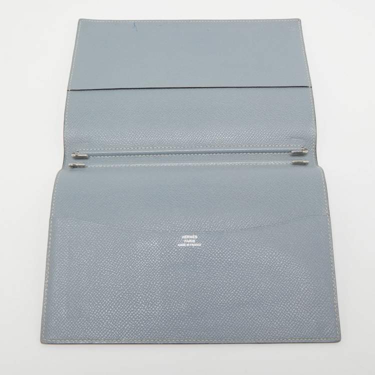 Pre Owned Hermes Bleu Lin Epsom Leather Globe Trotter Agenda Cover