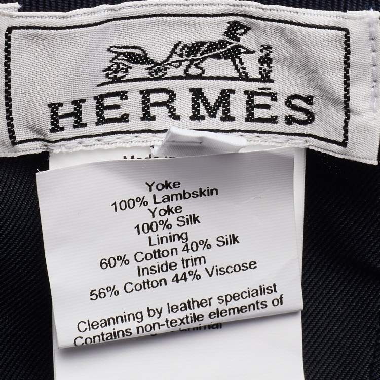 Pre Owned Herms Navy Blue Leather & Thelma Les Leopards Silk Baseball Cap 57