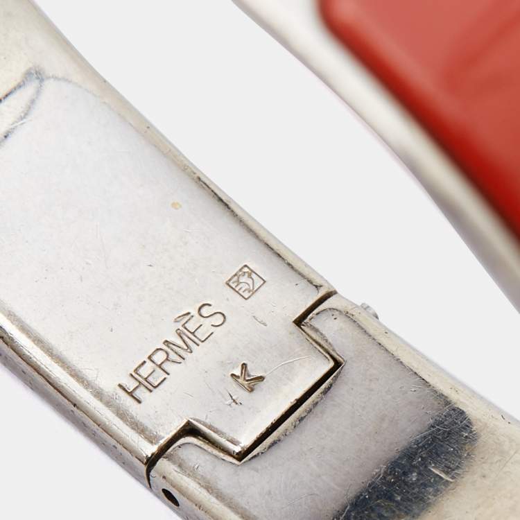 Pre Owned Hermes Orange Enamel Palladium Plated Clic Clac H Bracelet