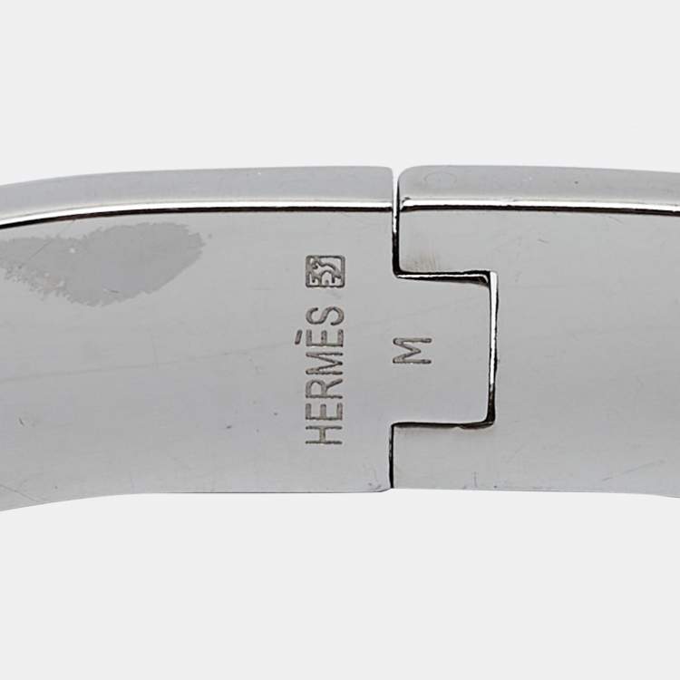 Pre Owned Hermes Clic H Brown Enamel Palladium Plated Bracelet