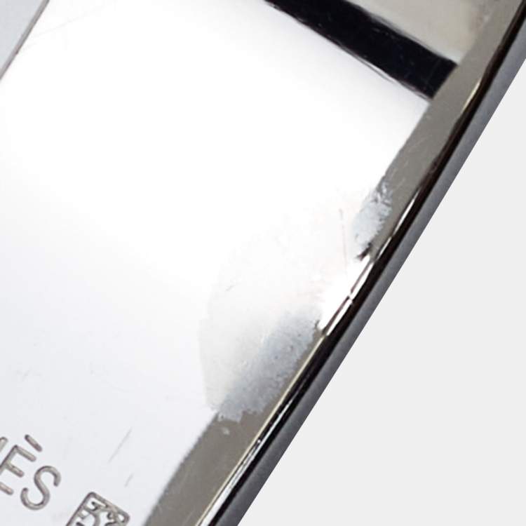 Pre Owned Hermes Clic H Brown Enamel Palladium Plated Bracelet