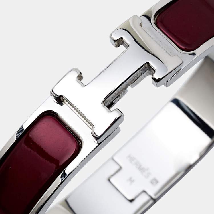 Pre Owned Hermes Clic H Brown Enamel Palladium Plated Bracelet