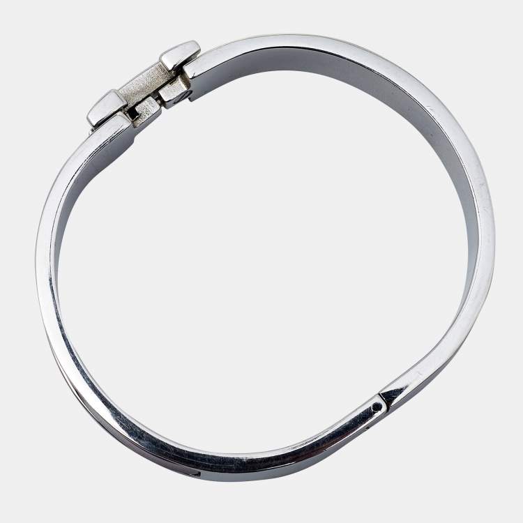 Pre Owned Hermes Clic H Brown Enamel Palladium Plated Bracelet