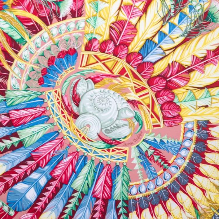 Pre Owned Hermès Salmon Pink Danse Pacifique Silk Scarf