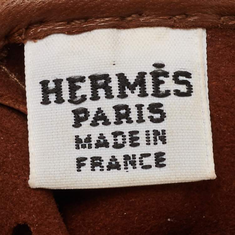 Pre Owned Hermes Brown Leather Perforated Fingerless Gloves Size 8