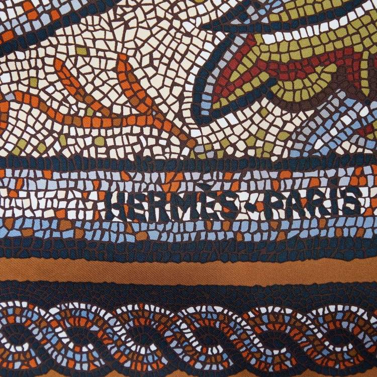 Pre Owned Hermes Brown Sous Le Cedre Printed Silk Square Scarf