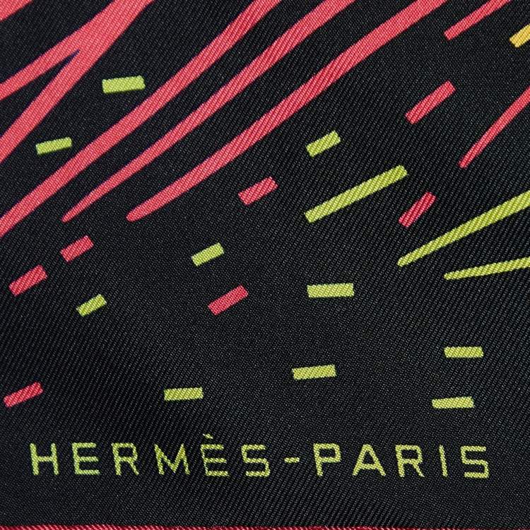 Pre Owned Hermes Black Pluie D'Etincelles Printed Silk Square Scarf