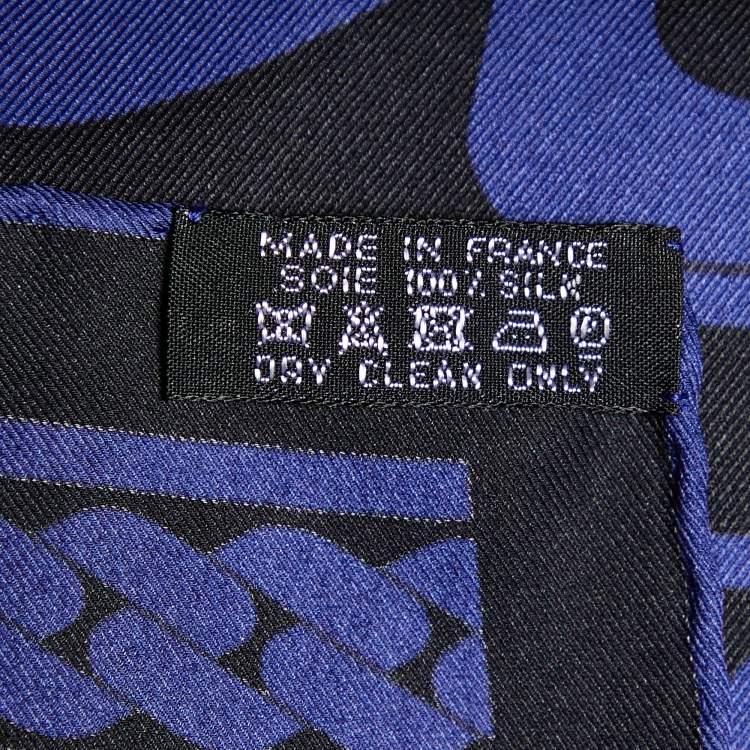 Pre Owned Hermes Navy Blue & Black Clic C'est Noue Printed Silk Square Scarf