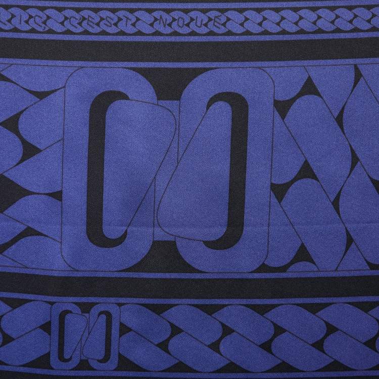 Pre Owned Hermes Navy Blue & Black Clic C'est Noue Printed Silk Square Scarf