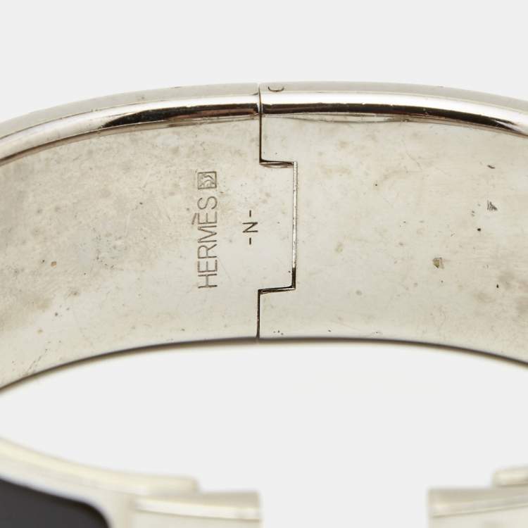 Pre Owned Hermès Black Enamel Palladium Plated Clic Clac H Bracelet