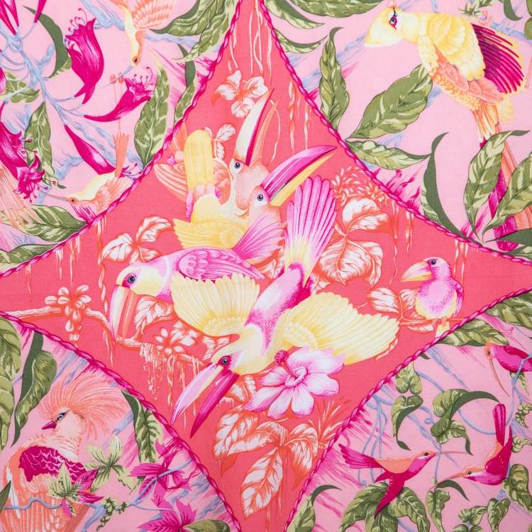 Pre Owned Hermes Pink Tropiques Silk Square Scarf