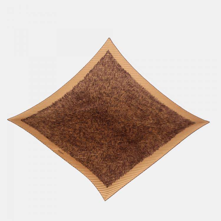 Pre Owned Hermes Brown Printed Silk Plisse Scarf