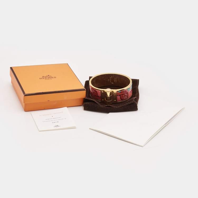 Pre Owned Hermès Rose Couture Brides de Gala Enamel Charniere Wide Bracelet